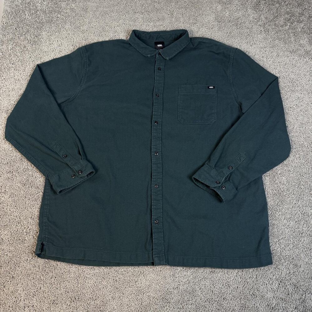 VANS Shirt Mens 2XL Green Long Sleeve Button Up Twill Cotton Relaxed Pocket